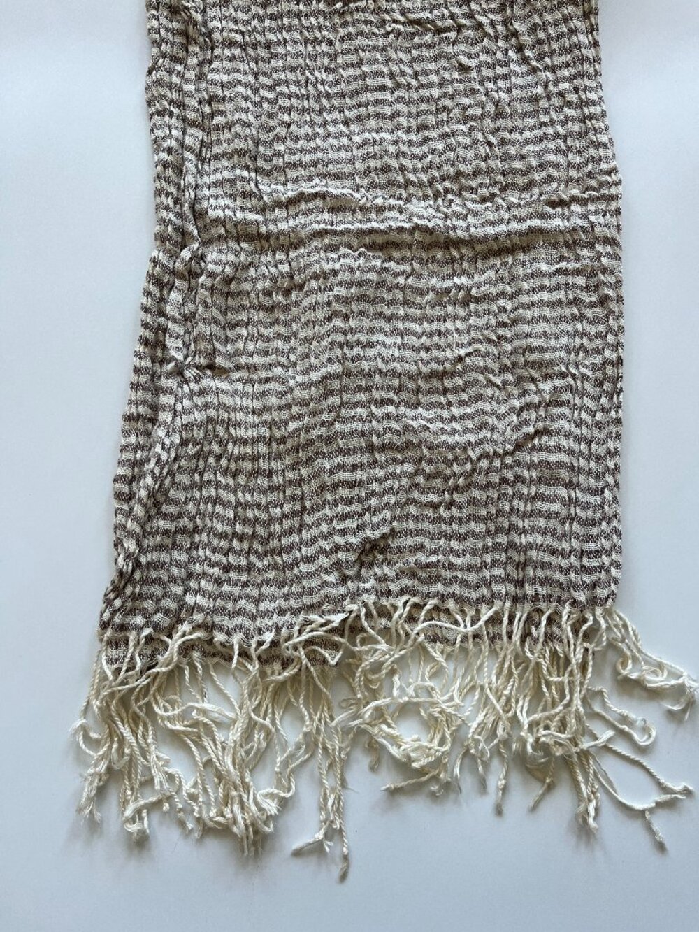 Tan and White Stripe Cotton Gauze Scarf